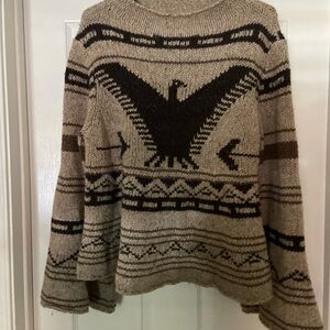 Free people bell sleeved Brown and Tan Knit Sweater with Eagle Design